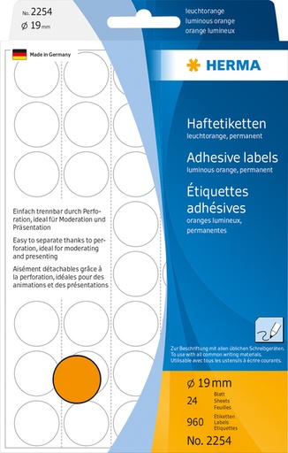 [816763] Etiket HERMA 2254 rond 19mm fluor oranje 960 stuks