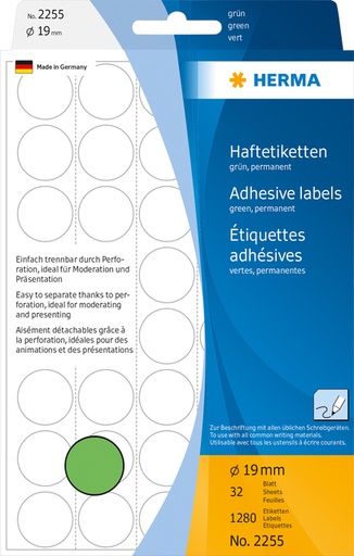 [816184] Etiket HERMA 2255 rond 19mm groen 1280 stuks