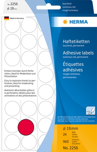 [816181] Etiket HERMA 2256 rond 19mm fluor rood 960stuks