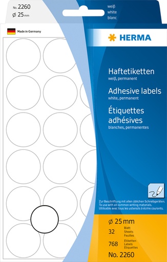[816200] Etiket HERMA 2260 rond 25mm wit 768 stuks