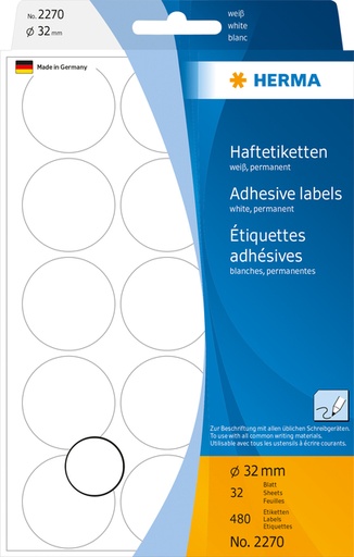 [816220] Etiket HERMA 2270 rond 32mm wit 480 stuks