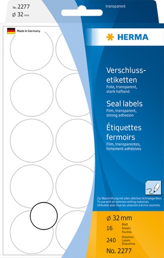 [810910] Etiket HERMA 2277 rond 32mm transparant 240 stuks