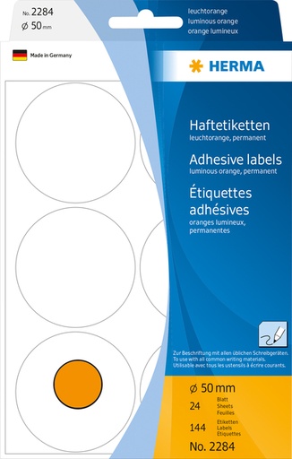 [816227] Etiket HERMA 2284 rond 50mm fluor oranje 144 stuks