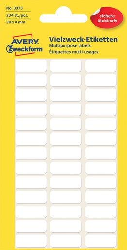 [811100] Etiket Avery 3073 20x8mm wit 234 stuks