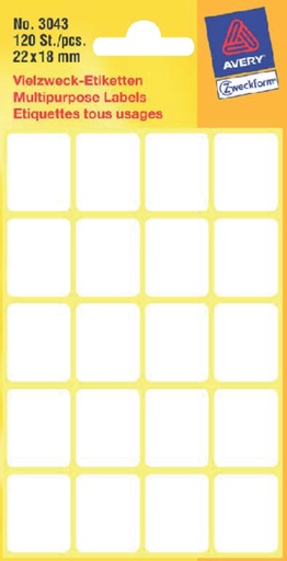 [811116] Etiket Avery Zweckform 3043 22x18mm wit 120stuks
