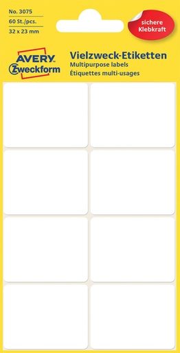 [811102] Etiket Avery Zweckform 3075 32x23mm wit 60 etiketten