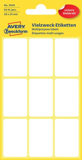 [811114] Etiket Avery 3045 38x24mm wit 63 stuks