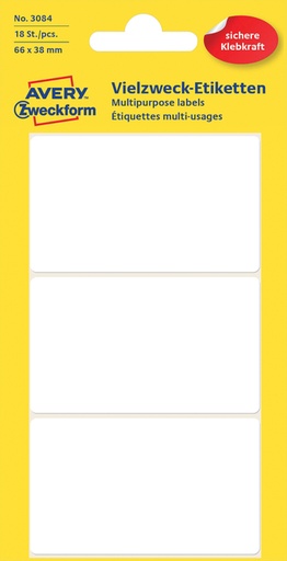 [811109] Etiket Avery Zweckform 3084 66x38mm wit 18 etiketten