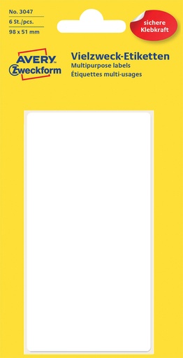 [811112] Etiket Avery Zweckform 3047 98x51mm wit 6 etiketten