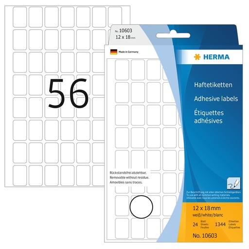 [816903] Etiket HERMA 10603 12x18mm verwijderbaar wit 1344 stuks
