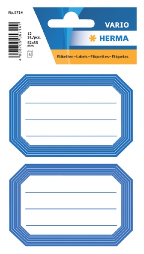 [818100] Etiquette cahier HERMA 5714 82x55mm bord bleu 12 pièces