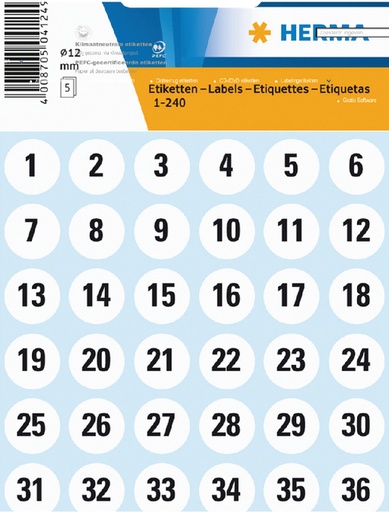 [818046] Etiquette HERMA 4124 chiffres 1-240 Ø12mm 240pcs