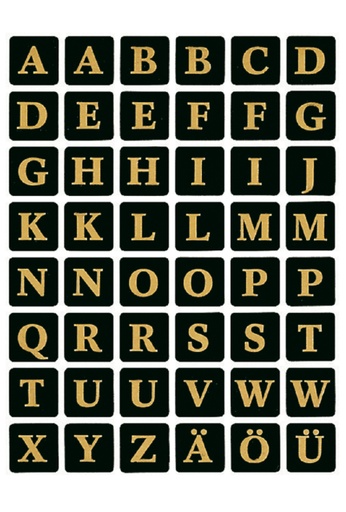 [818049] Etiket HERMA 4130 13x13Mm letters A-Z zwart op goud