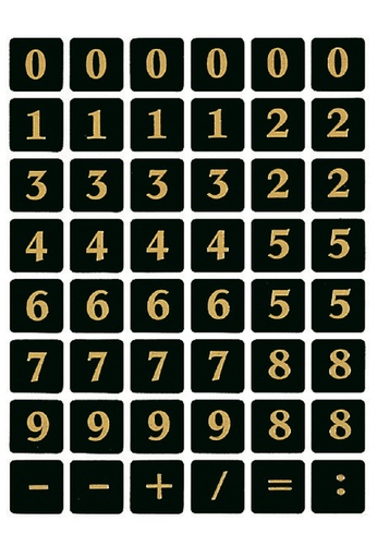 [818050] Etiquette HERMA 4131 chiffres 0-9 dorées sur noir 13x13mm