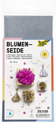 [141938] Papier de soie Folia 50x70cm 20g nr 66 argent 5 feuilles