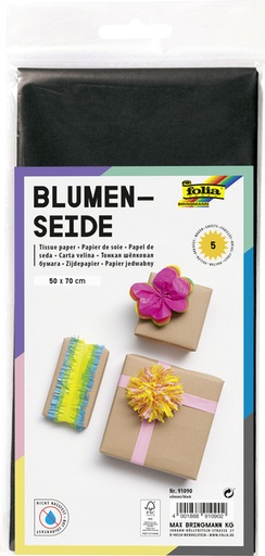 [141931] Zijdevloeipapier Folia 50x70cm 20gr nr90 zwart 5 vel
