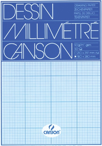 [744008] Bloc de papier millimétré Canson A4 bleu 50 feuilles