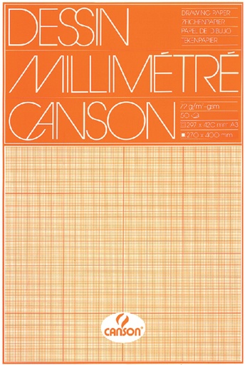 [744009] Bloc de papier millimétré Canson A3 impression marron clair 50 feuilles 72g blanc