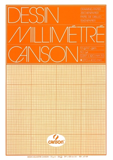 [744009] Millimeterpapier Canson bruingeel bedrukt 50vel 72gr A3 wit