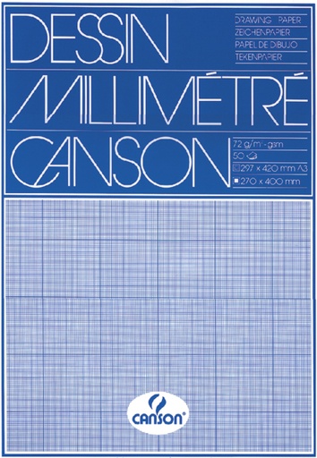 [744010] Bloc de papier millimétré Canson A3 bleu 50 feuilles