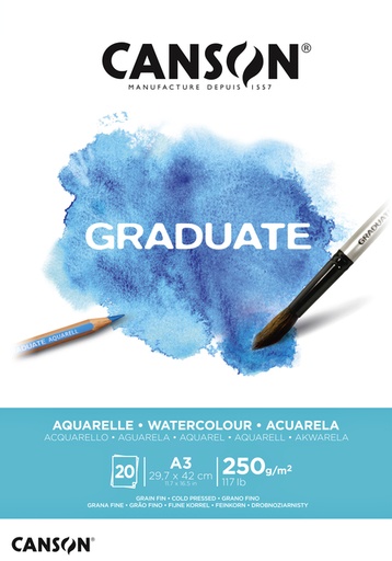 [746255] Aquarelpapier Canson Graduate Watercolour 20vel 250gr A3 natuurlijk wit