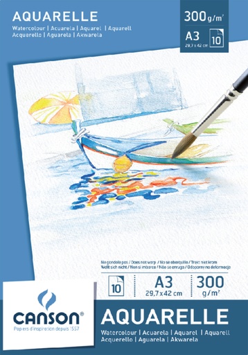 [746255] Bloc aquarelle Canson Graduate Watercolour A3 20 feuilles 250g blanc