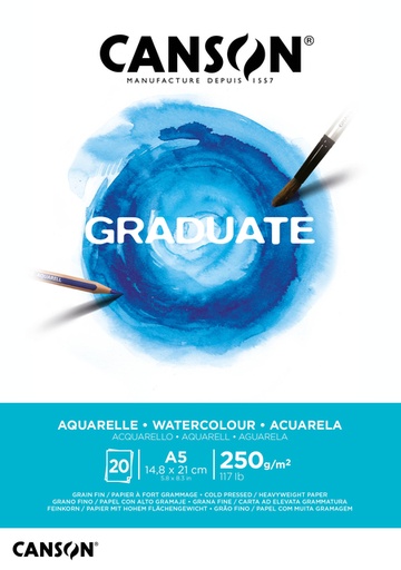 [746257] Bloc aquarelle Canson Graduate Watercolour A5 20 feuilles 250g blanc