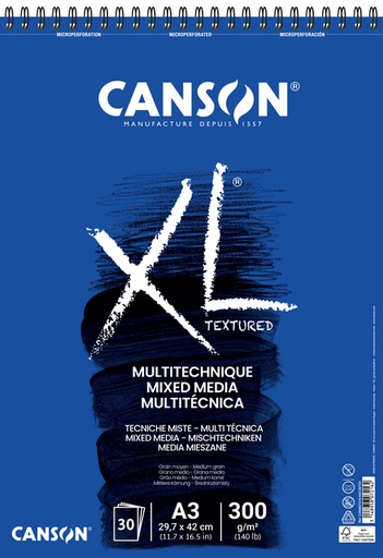 [746276] Bloc à dessin Canson XL Multitechnique A3 300g 30 feuilles 300g blanc