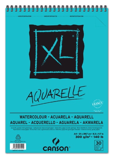 [746279] Bloc aquarelle Canson XL A4 30 feuilles 300g spirale blanc