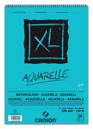 [746280] Bloc aquarelle Canson XL A3 30 feuilles 300g spirale blanc