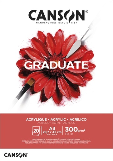 [746258] Bloc peinture Huile & Acrylique Canson Graduate A3 20 feuilles 290g blanc