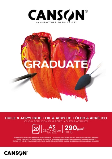 [746258] Bloc peinture Huile & Acrylique Canson Graduate A3 20 feuilles 290g blanc