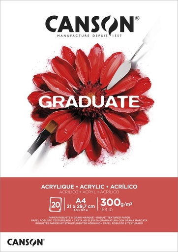 [746259] Bloc peinture Huile & Acrylique Canson Graduate A4 20 feuilles 290g blanc