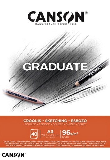 [746250] Bloc à croquis Canson Graduate Sketch A3 40 feuilles 96g blanc