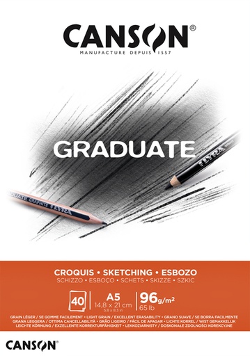 [746252] Bloc à croquis Canson Graduate Sketch A5 40 feuilles 96g blanc