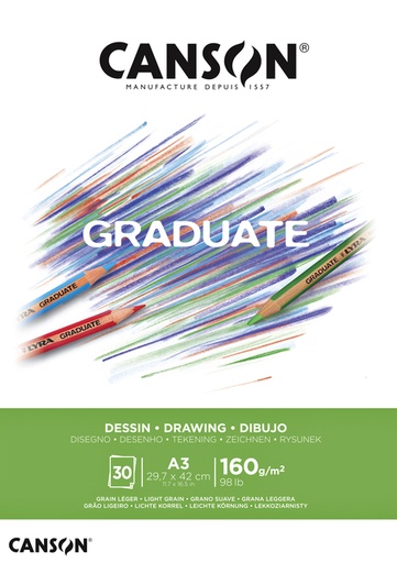 [746253] Bloc à dessin Canson Graduate Dessin A3 30 feuilles 160g blanc