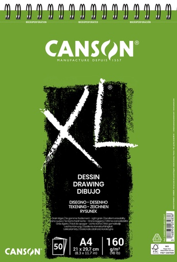 [746273] Bloc à dessin Canson XL Dessin A4 160g spirale 50 feuilles