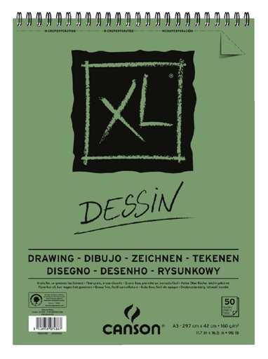 [746274] Bloc à dessin Canson XL Dessin A3 50 feuilles 160g blanc
