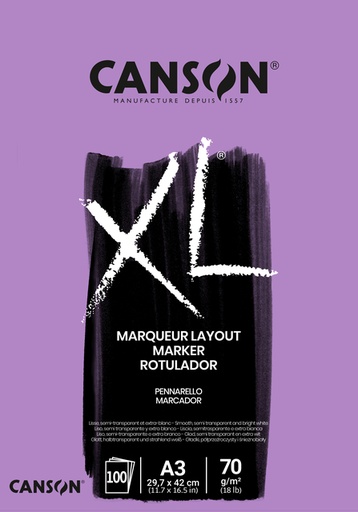 [746278] Bloc à dessin Canson XL Marker A3 70g 100 feuilles ultra blanc