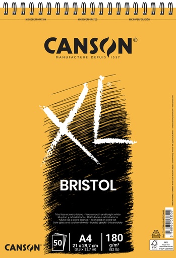[746281] Bloc à dessin Canson XL Bristol A4 50 feuilles 180g A4 ultra blanc
