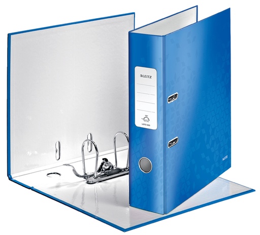 [502462] Classeur à levier Leitz WOW 180° A4 80mm laminé bleu