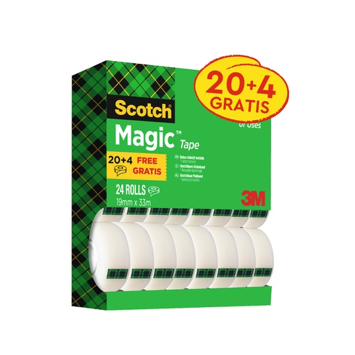 [801351] Plakband Scotch Magic 810 19mmx33m onzichtbaar mat 20+4 gratis