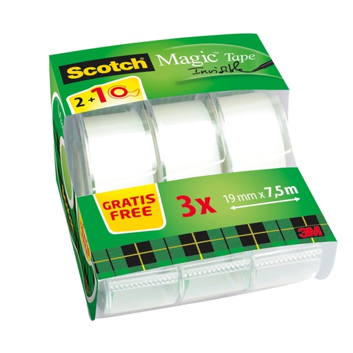 [961218] Plakband Scotch Magic 810 19mmx7.5m onzichtbaar mat 2+1 gratis + handdispenser
