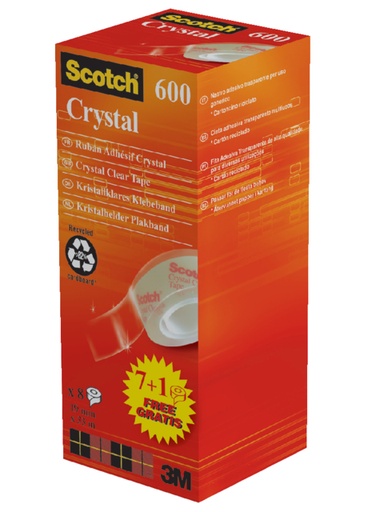 [801151] Plakband Scotch Crystal 600 19mmx33m transparant 7+1 gratis