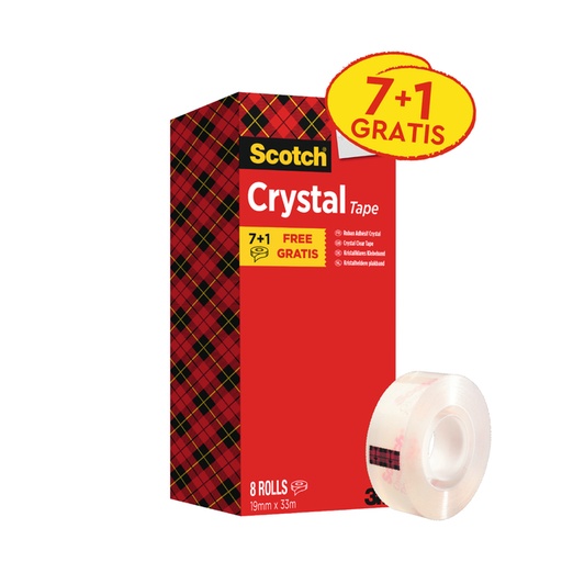 [801151] Ruban adhésif Scotch Crystal 600 33mx19mm transparent 7+1 gratuit