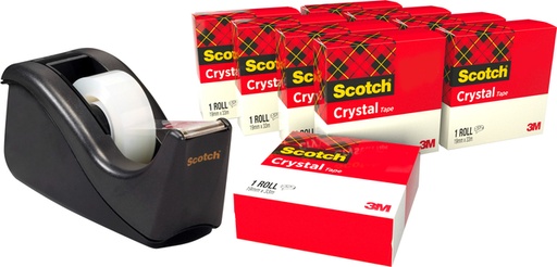 [807250] Plakband Scotch Crystal 600 19mmx33m transparant + gratis C60 plakbandhouder