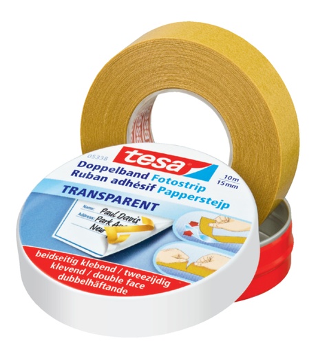 [800292] Dubbelzijdig knutseltape tesa® 10mx15mm beige in bewaarblik