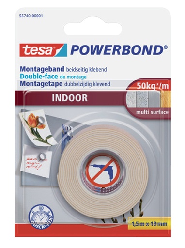 [800294] Ruban de montage double face tesa® Powerbond Indoor 1,5mx19mm blanc
