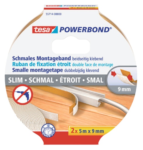 [800283] Dubbelzijdige montagetape tesa® Powerbond Small 5mx9mm wit 2 stuks