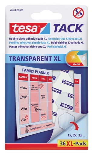 [836320] Pastille adhésive tesa® TACK double face transparent XL 36 pièces